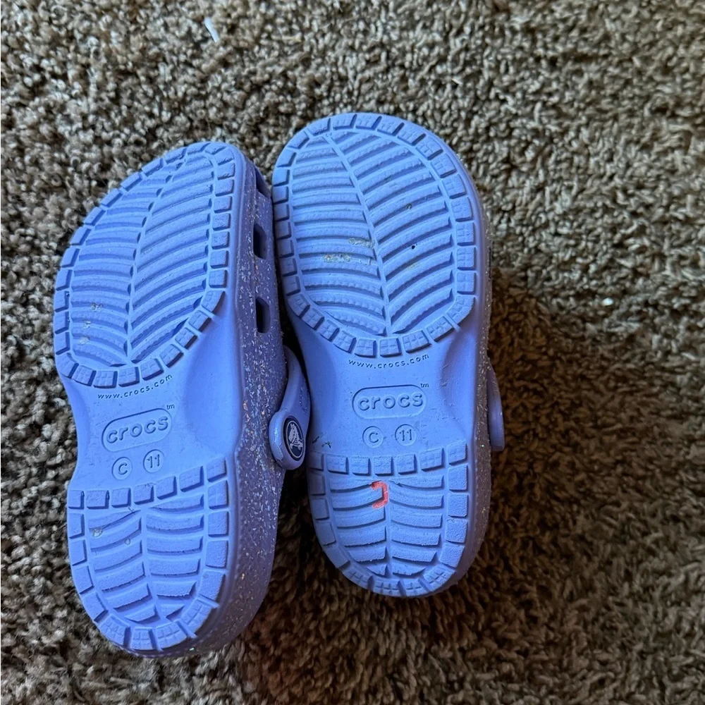 CROCS Kids Purple Glitter Slippers with Charms